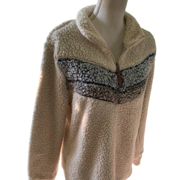 Original Weatherproof Vintage 1948 Pullover Fleece Cream and Blue Women's Medium - Picture 2 of 3
